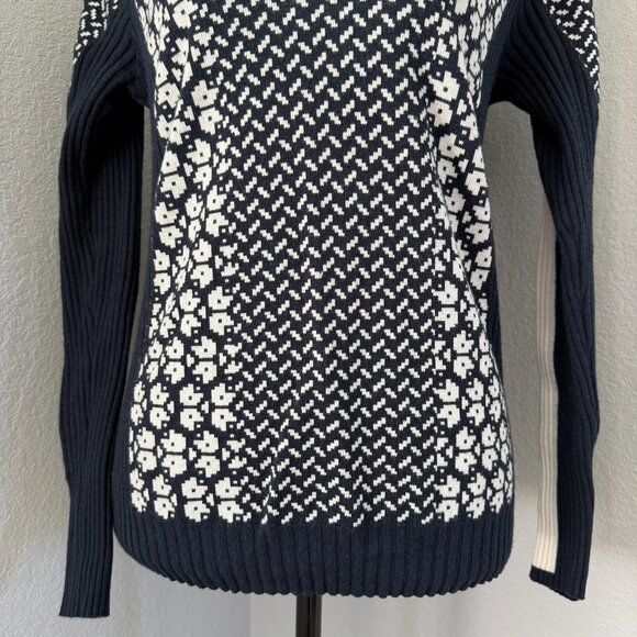 KARI TRAA Smekker Navy White Knit Long Sleeve Zip Turtleneck Sweater Small - Picture 11 of 14